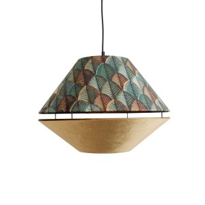 Schwarze QAZQA Pendelleuchte mit Blattdesign und beigem Samt Lampenschirm, 2-flammig.