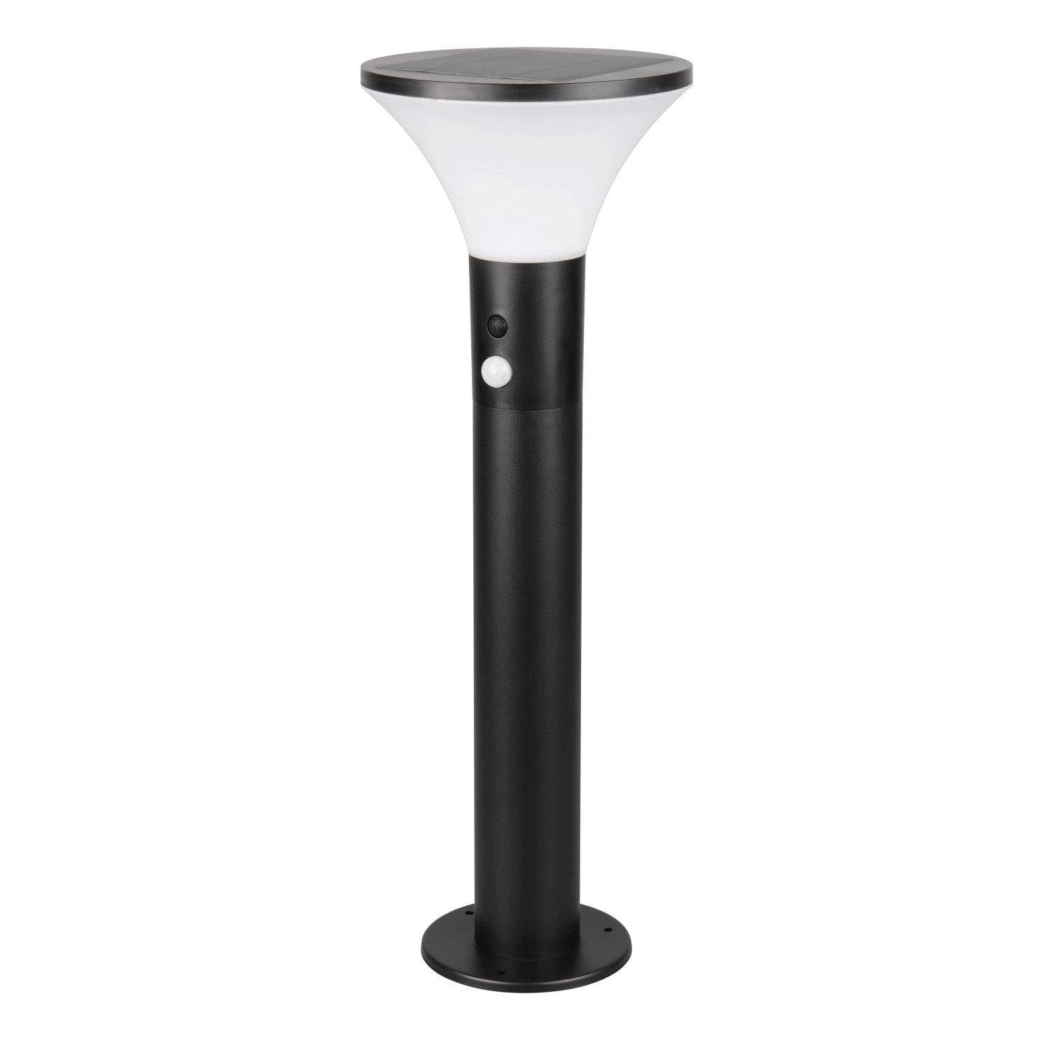 Schwarze, matte Reality LED Solar-Wegeleuchte Gorda mit Bewegungsmelder.