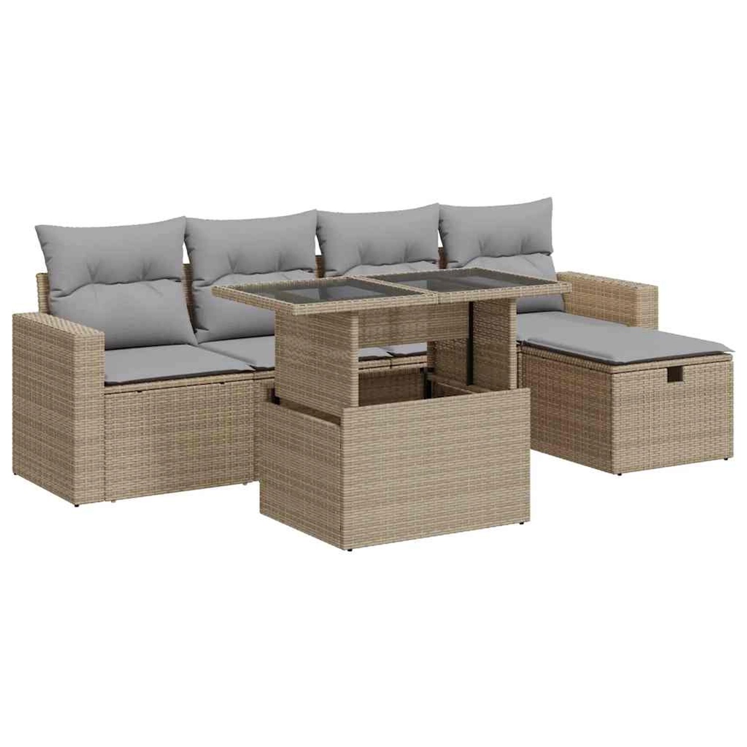 vidaXL 6-Tlg Garten-Sofagarnitur mit Kissen Beige Poly Rattan 3327809 günstig online kaufen