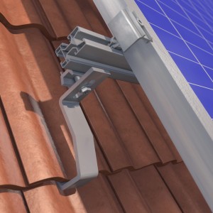 Solar Dachhaken Pro zur Befestigung einer Solaranlage auf einem roten Pfannendach.