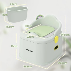 AIYAPLAY Kindertopf, grau, mit herausnehmbarem Töpfchen und Maßen.