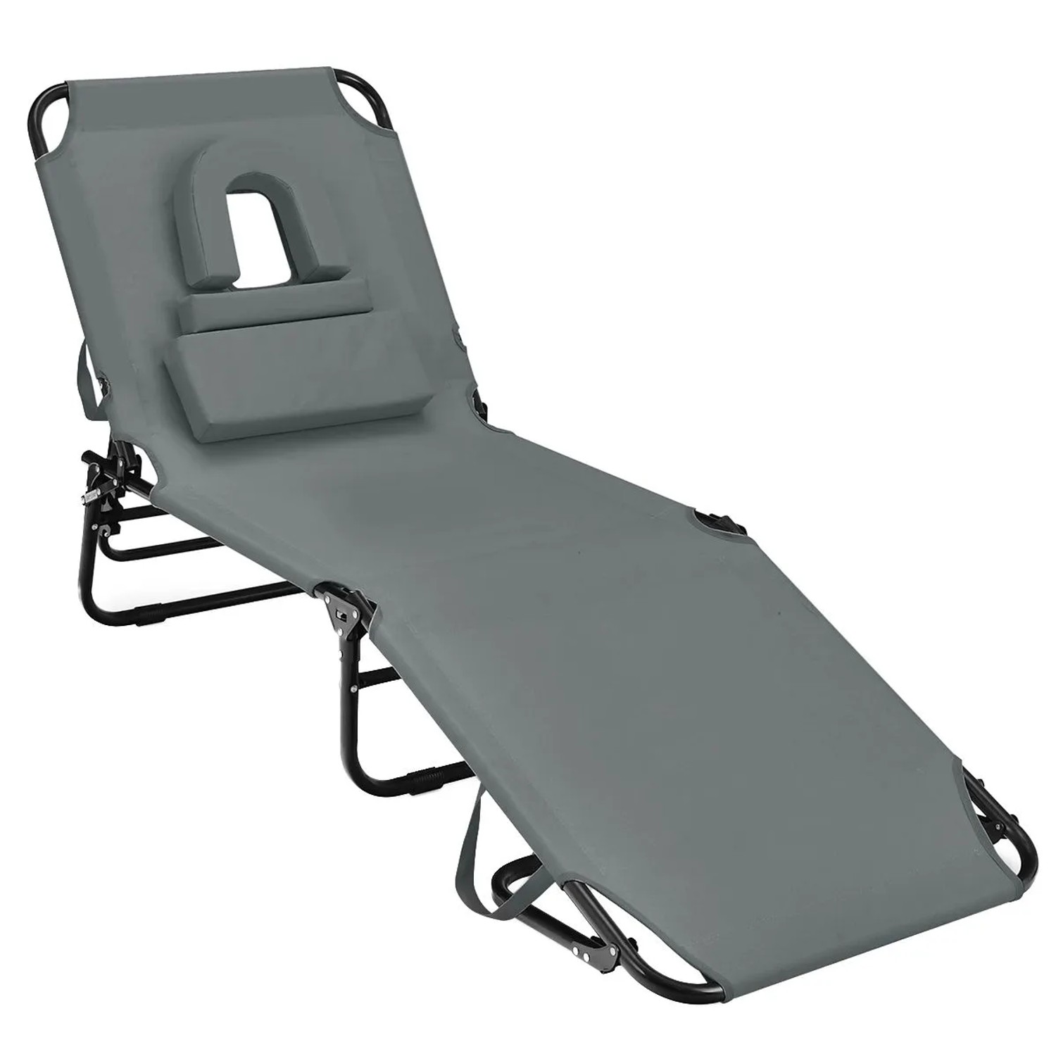Costway Sonnenliege mit Gesichtsöffnung 5-Fach Rückenlehne Grau
