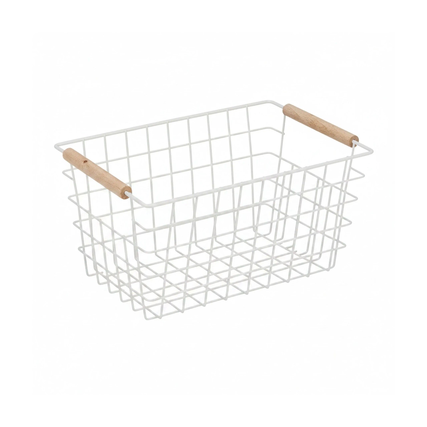 Relaxdays Drahtkorb Metall Buchenholz Weiß mit Holzgriffen 16 cm x 31 cm x 21 cm 400 g