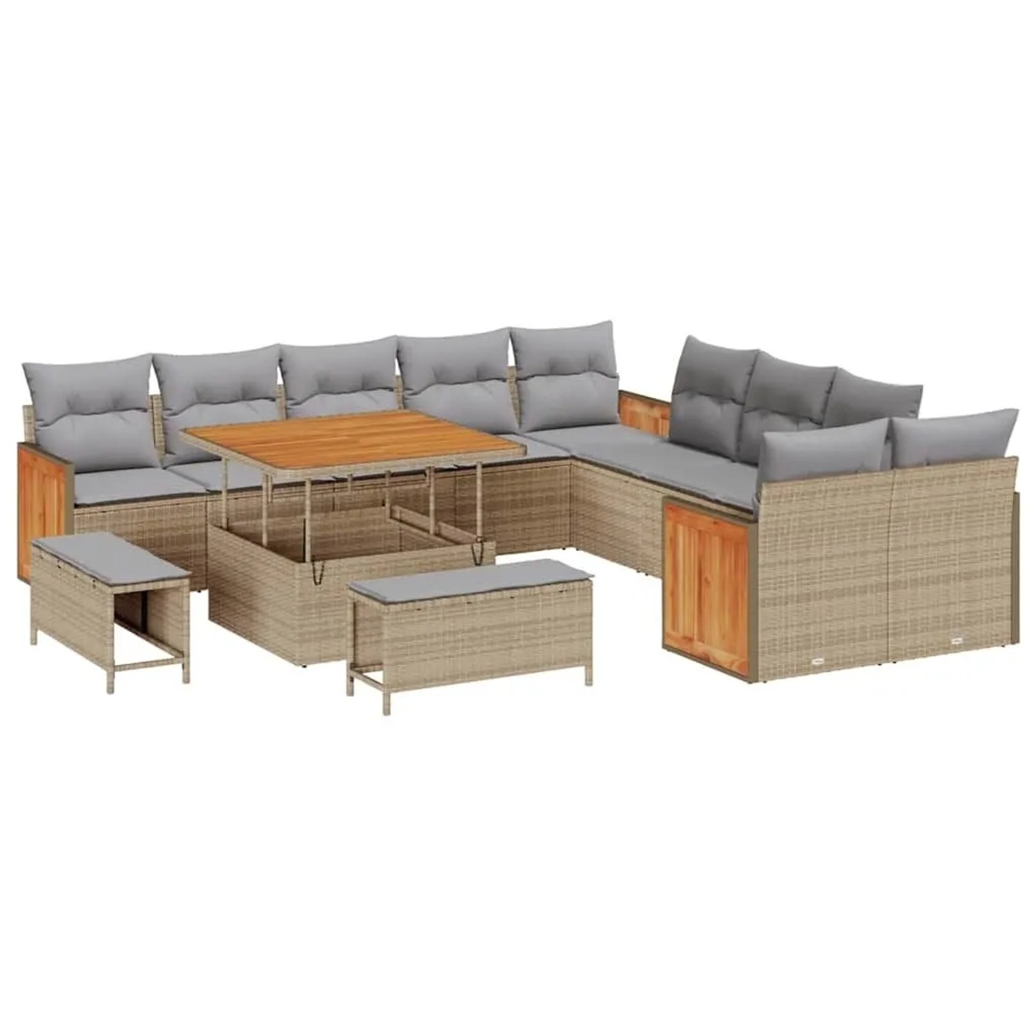 vidaXL Gartensofa-set mit Kissen 17-Tlg Beige und Hellgrau Poly-Rattan 3365 günstig online kaufen