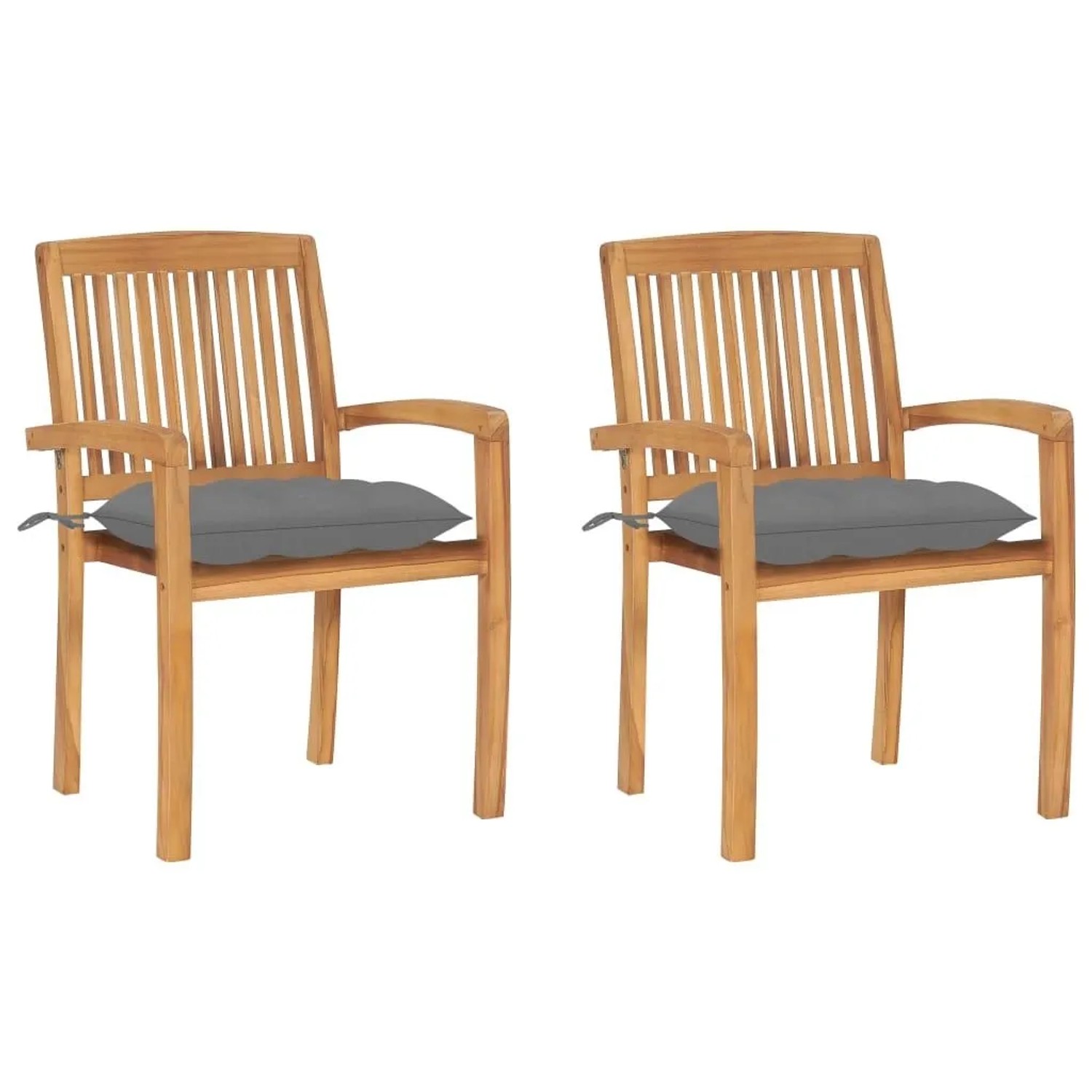 vidaXL Gartenstühle 2 Stk mit Grauen Kissen Massivholz Teak 3063268 günstig online kaufen
