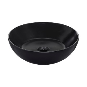 Schwarzes, rundes Schöner Wohnen Aufsatzwaschbecken Beco, 38 cm Durchmesser.