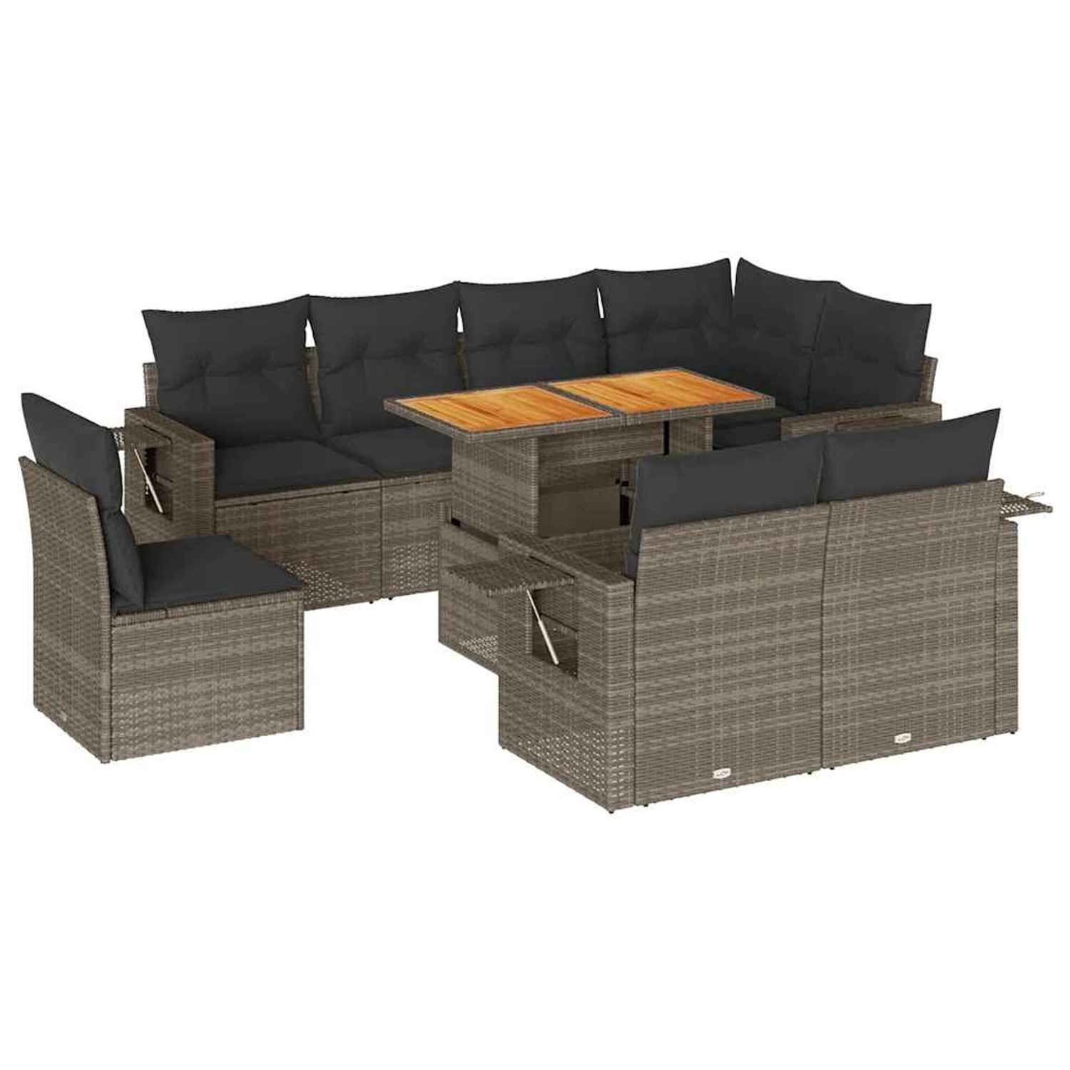 vidaXL 9-Tlg Garten-Sofagarnitur mit Kissen Grau Poly Rattan 3327168 günstig online kaufen