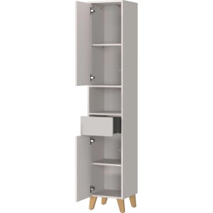 Germania Bad-Hochschrank Kaschmir, 181 cm hoch, mit offenen Türen, Schublade und Holzfüßen. Viel Stauraum.