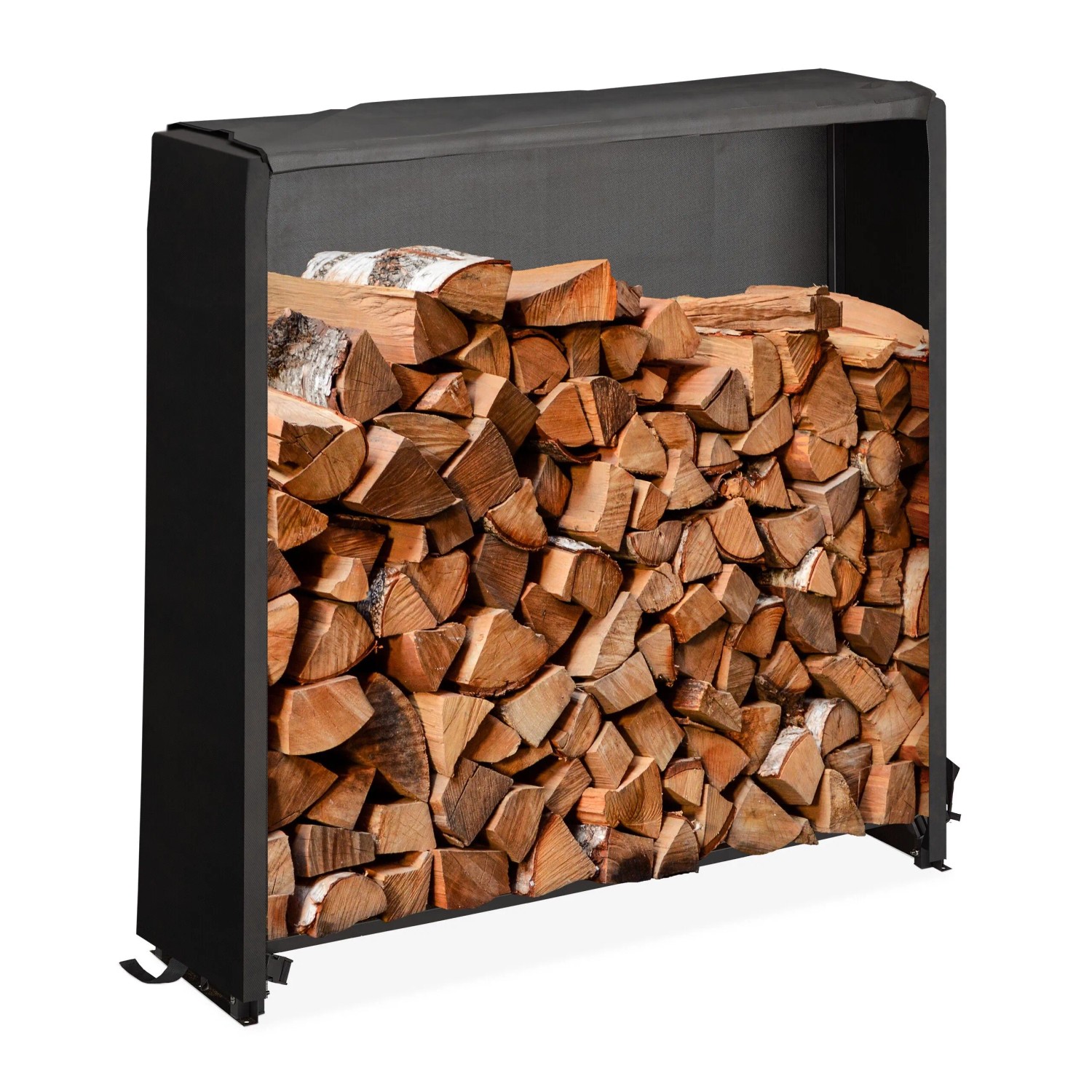 Relaxdays Kaminholzregal Eisen Schwarz mit Abdeckung 110 cm x 110 cm x 29 cm 4,4 kg