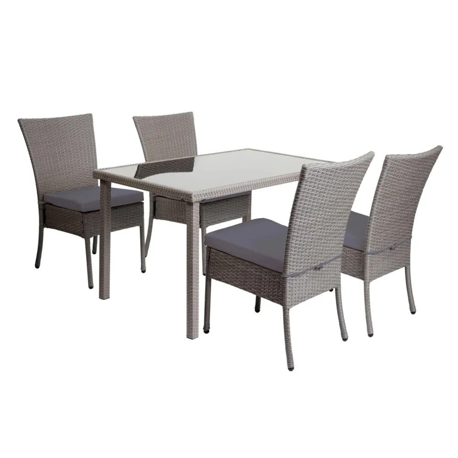 MCW Poly-Rattan Garnitur G19 5-teilig Grau Kissen Dunkelgrau