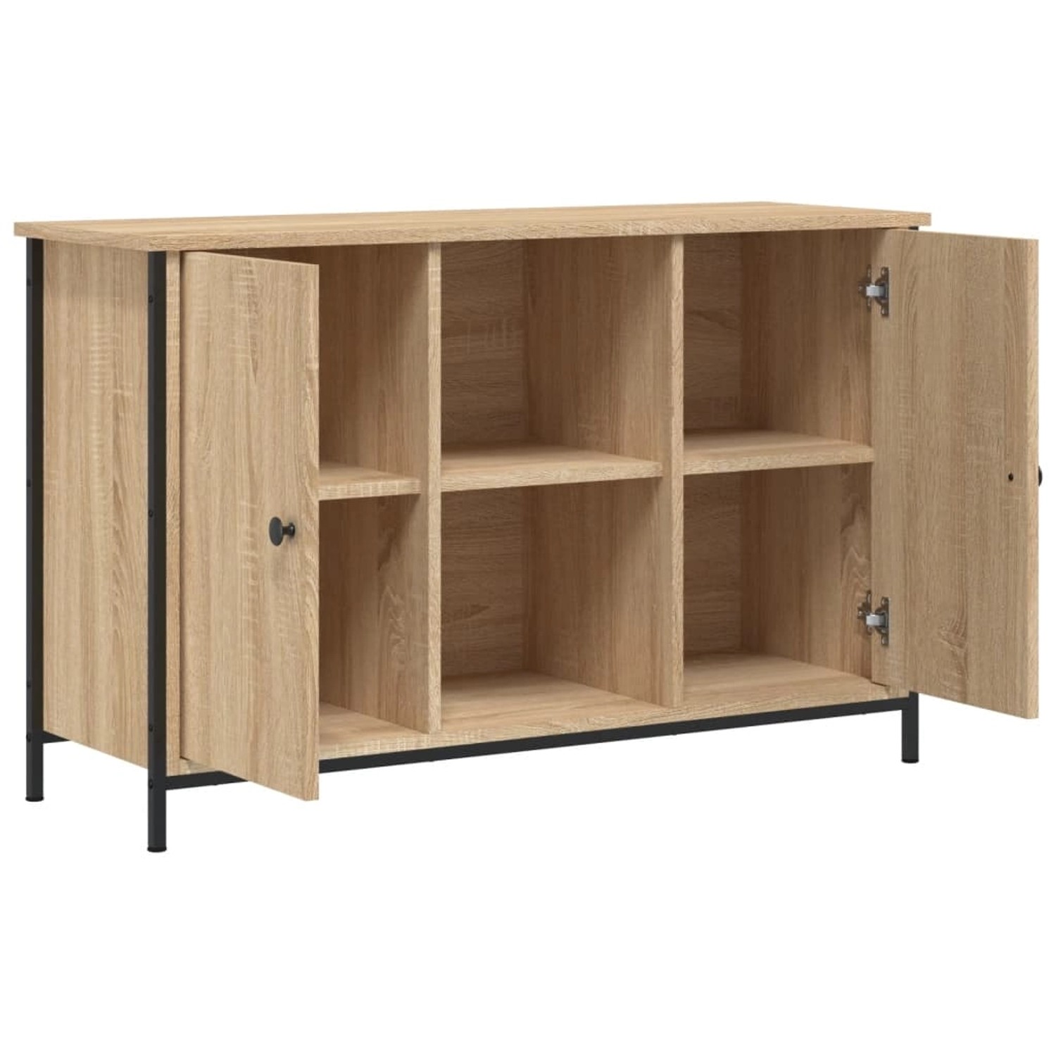 VidaXL TV-Schrank Sonoma-Eiche, 100x35x65 cm, Holzwerkstoff mit offenen Fächern und Türen.