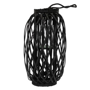 Schwarze ECD Germany Laterne Ried, 50/60 cm, mit Henkel. Kerzenhalter aus Rattan und Glas.