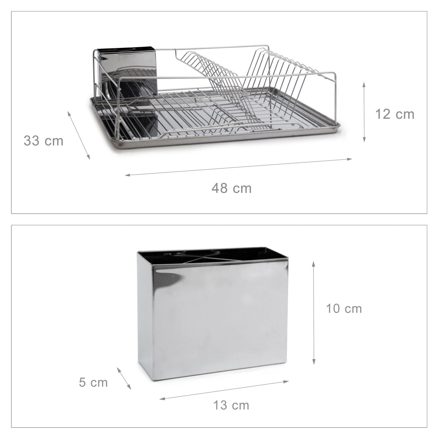 Relaxdays Abtropfgestell Metall Verchromt Silber mit Besteckkorb XL 12 cm x 48 cm x 33 cm 1,4 kg_5