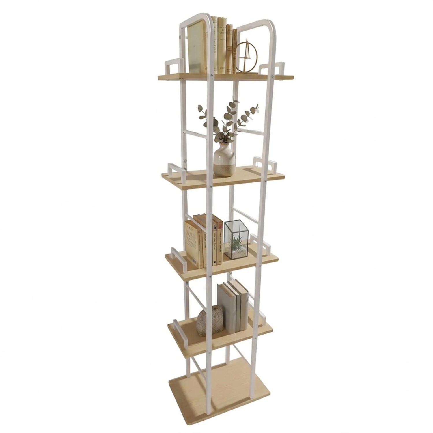 Relaxdays Standregal MDF Eisen Weiß mit 5 Ebenen 143 cm x 38 cm x 24 cm
