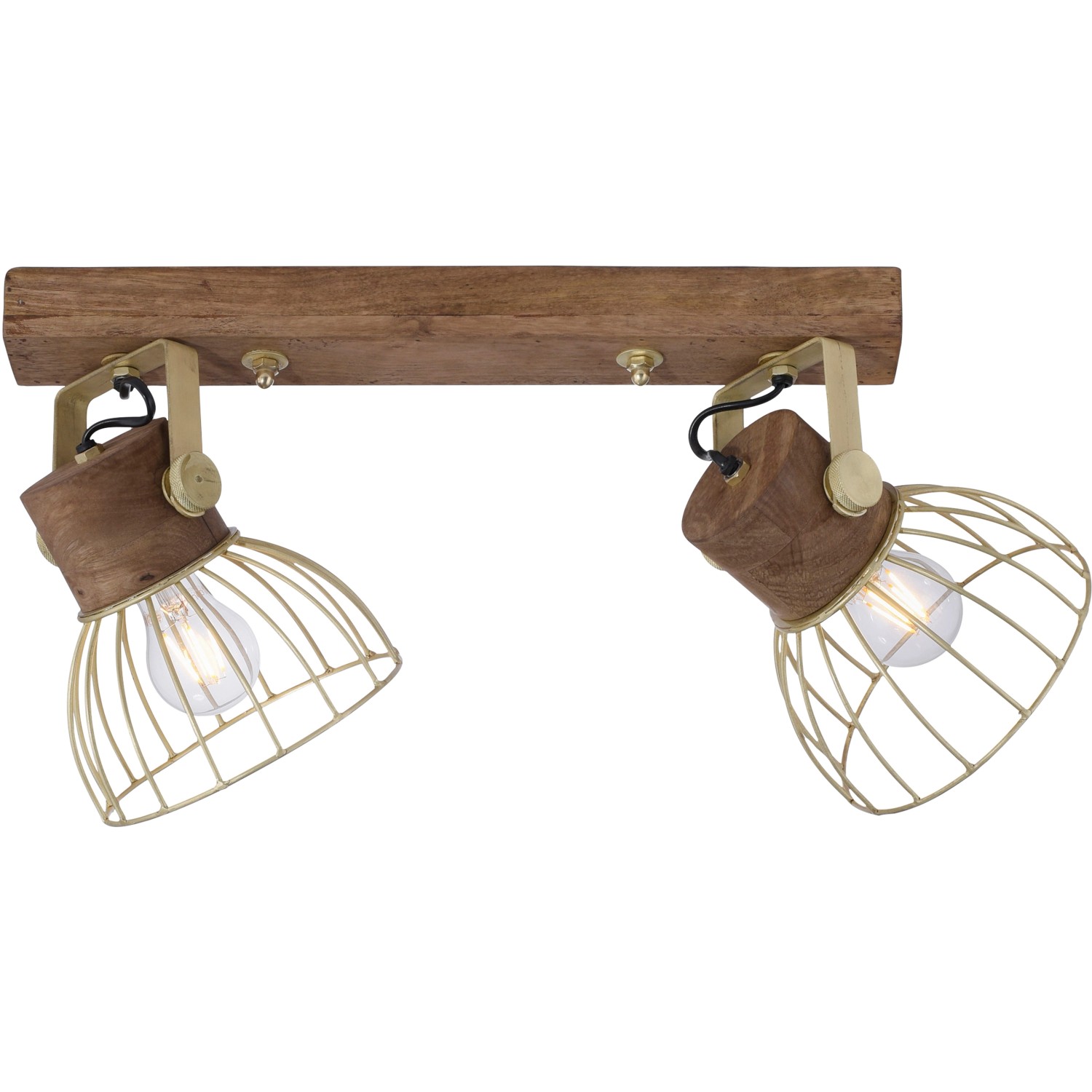 Just Light Wandleuchte Alami, 2-flammig, Messing matt, mit Holzdetails und Käfigoptik.