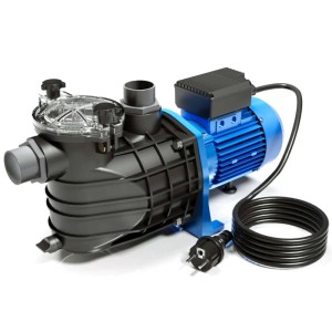 Wiltec Pool Pumpe, schwarz-blau, mit transparentem Deckel, Kabel und Stecker. Ideal für Poolfilter.