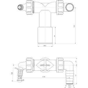 Alcadrain P156Z Doppelanschluss DN40 / DN32, Schlauchanschlüsse 8–23 mm mit Rückschlagklappen.