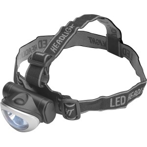 LED Kopflampe LX328, silber-schwarz, mit verstellbarem Kopfband für Sport und Freizeit.