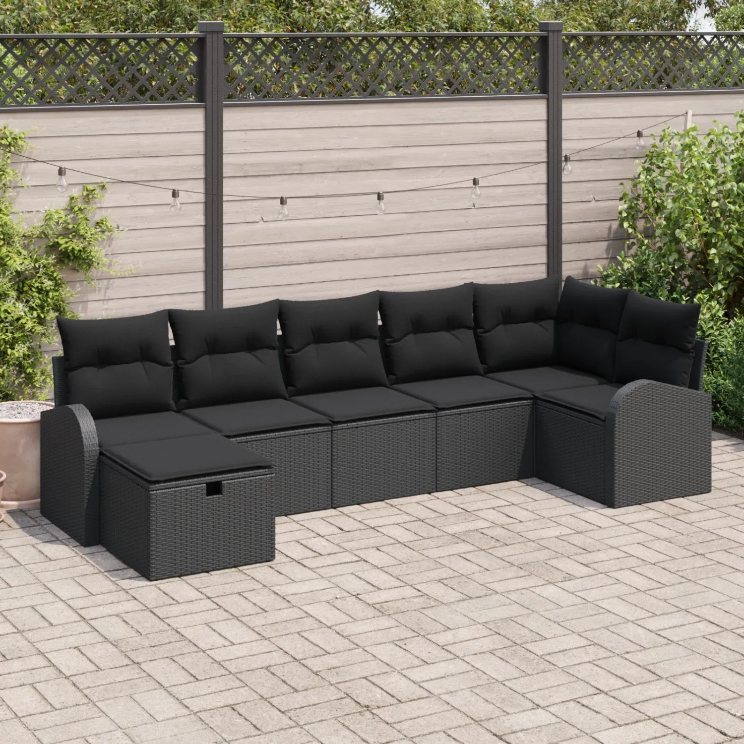 vidaXL Garten-Sofa-Set, 7-teilig, schwarz, Poly Rattan. Gartenmöbel für Terrasse und Garten.