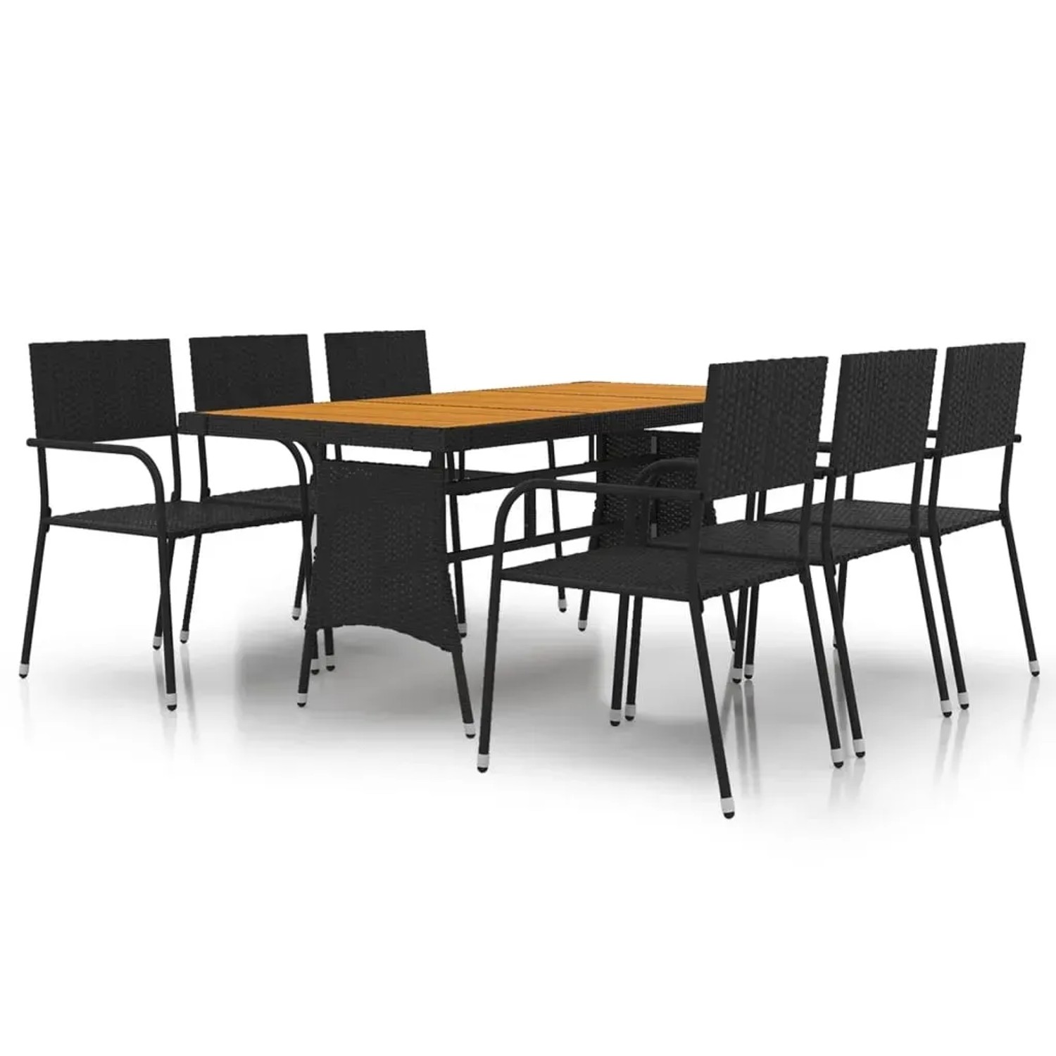 vidaXL 7-Tlg Garten-Essgruppe Poly Rattan Schwarz 3120106