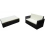 vidaXL Garten-Lounge-Set, 2-teilig, mit Sofa, Hocker und Auflagen aus schwarzem Poly Rattan.
