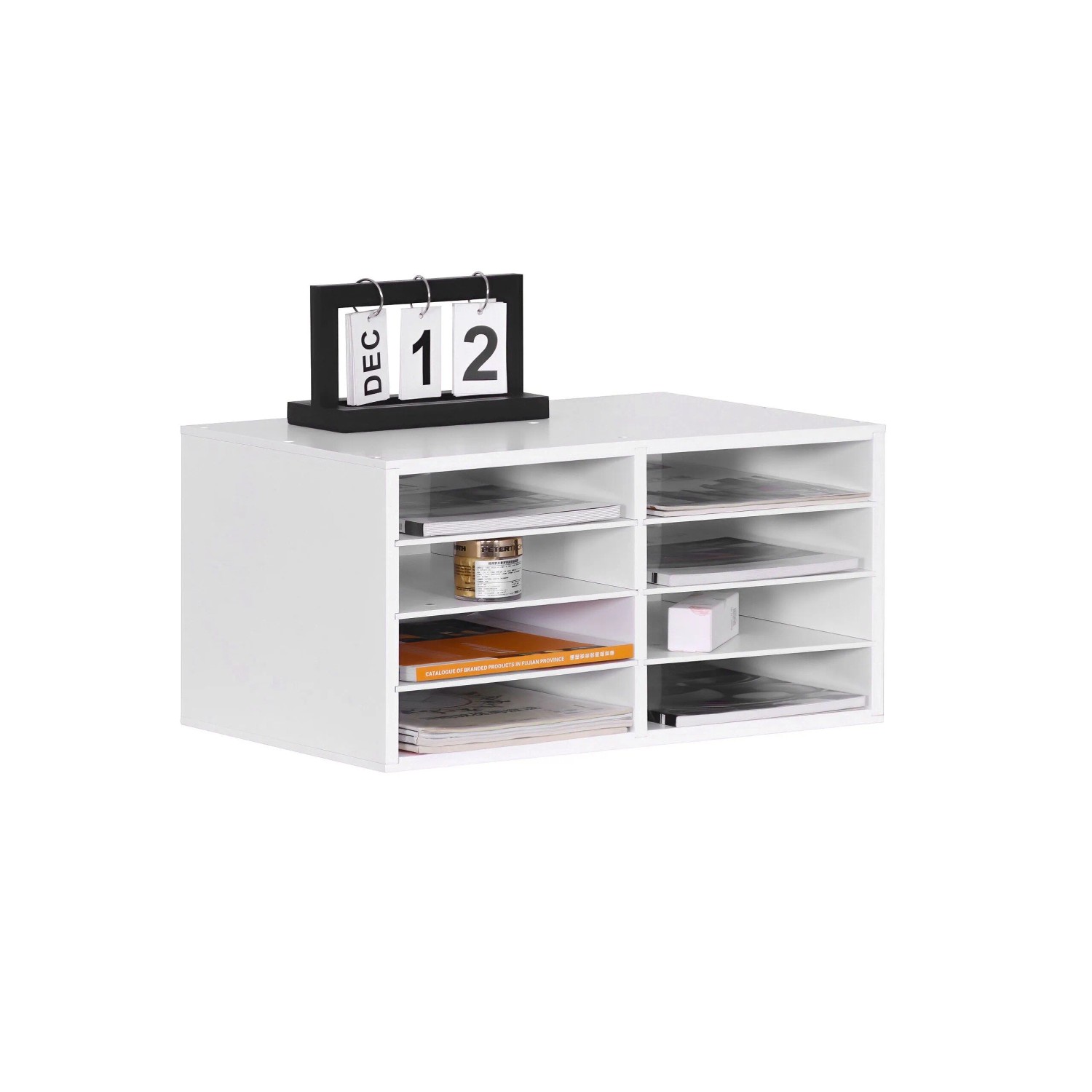 Relaxdays Dokumentenablage Bambus Weiß 8 Fächer 25 cm x 49 cm x 31 cm 6 kg