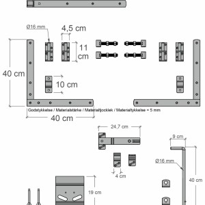 Montagezubehör für Doppeltor Tokyo Nadelholz Weiß, Detailzeichnung mit Maßen.