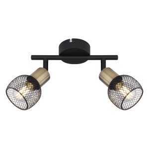 Globo Deckenstrahler Fiastra, 2-flammig, schwarz/altmessing, für E14 Leuchtmittel