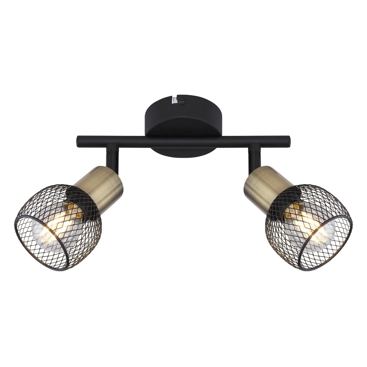 Globo Deckenstrahler Fiastra, 2-flammig, schwarz/altmessing, für E14 Leuchtmittel