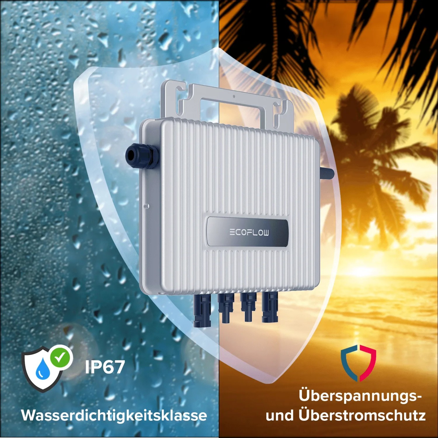 ECOFLOW Stream Mikro-Wechselrichter 800W für Balkonkraftwerk, wetterfest und mit Überspannungsschutz.