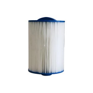 Weiße Whirlpool Filterkartusche mit blauen Endkappen für Skimmer. 15 cm Zubehör.