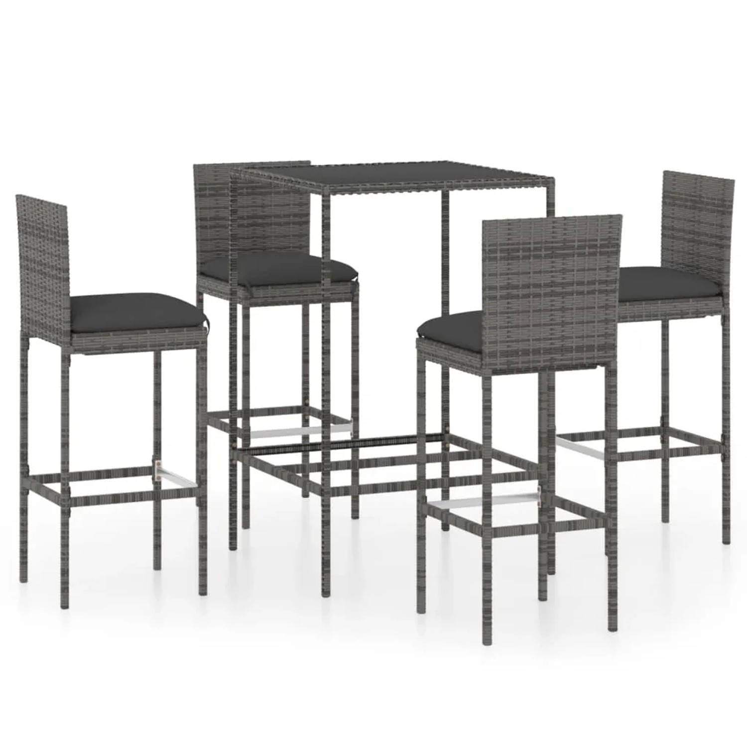 vidaXL 5-tlg Gartenbar-Set mit Kissen Poly Rattan Grau Modell 8