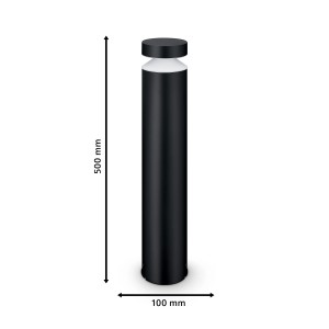 Schwarze Philips Laven LED Sockelleuchte, 50cm hoch, warmweisses Licht für den Aussenbereich.