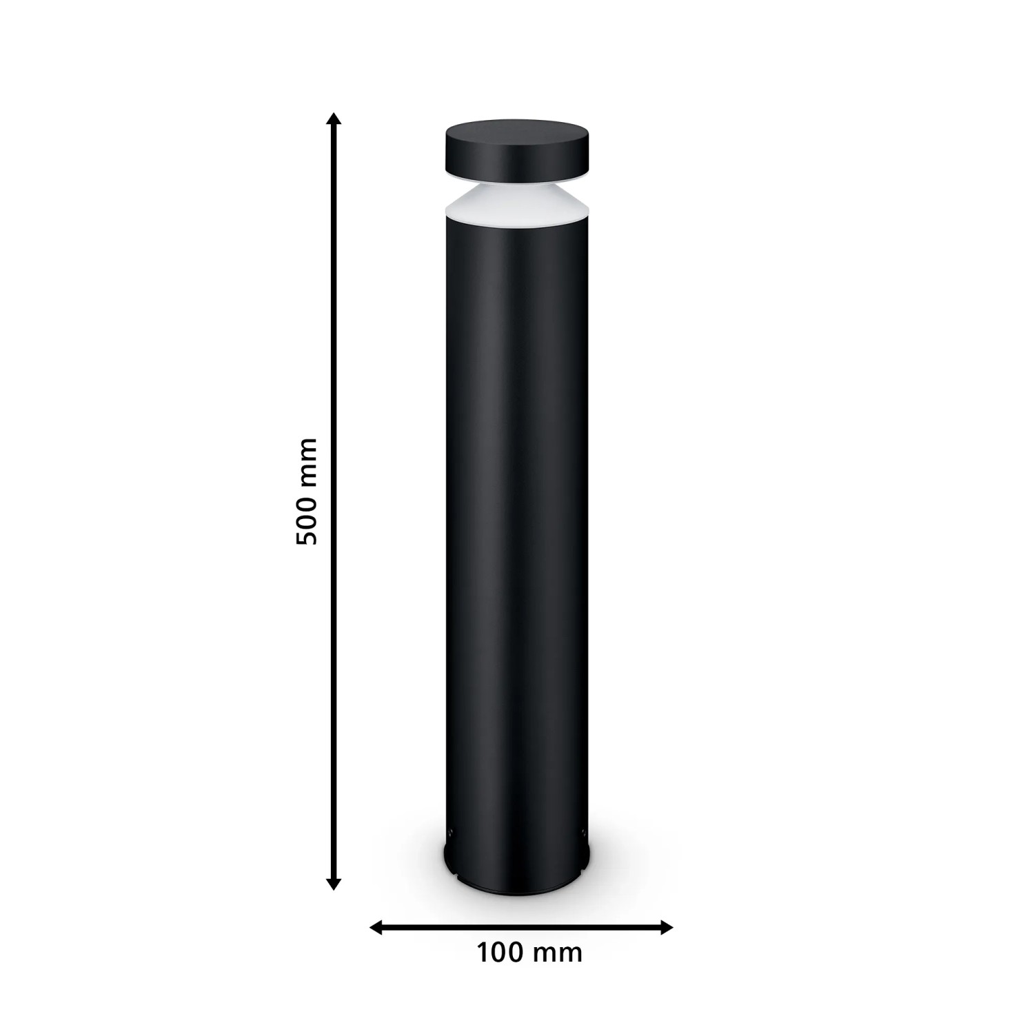 Schwarze Philips Laven LED Sockelleuchte, 50cm hoch, warmweisses Licht für den Aussenbereich.