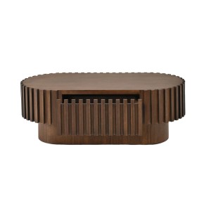 Merax Couchtisch Oval 100x50x35 cm Schublade Lamellenoptik Walnussoptik