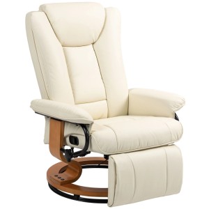 Cremeweißer HOMCOM Relaxsessel mit Liegefunktion, 360° drehbarer Basis und Kunstlederbezug. Gepolsterter Loungesessel.