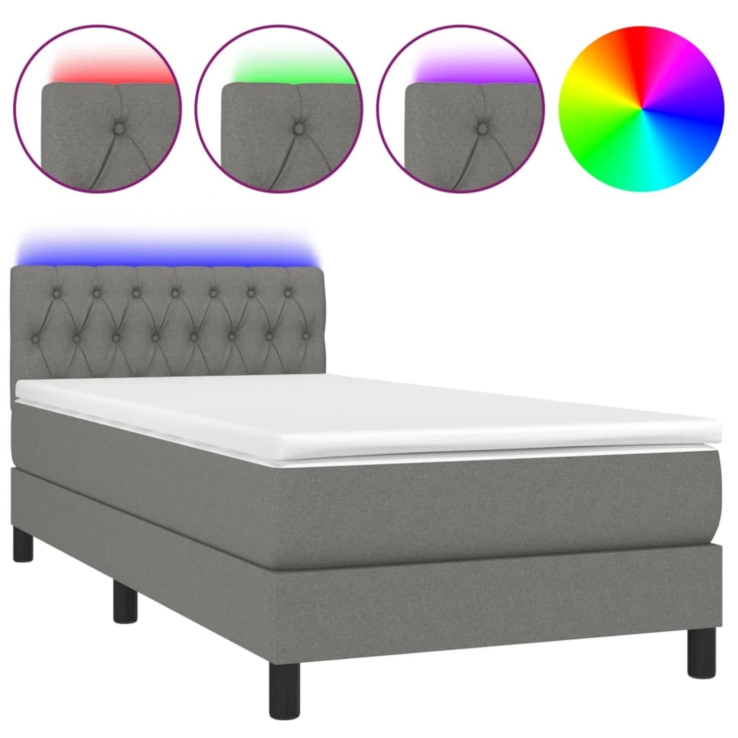 vidaXL Boxspringbett mit Matratze & LED Dunkelgrau 90x190 cm Stoff 3133358 günstig online kaufen