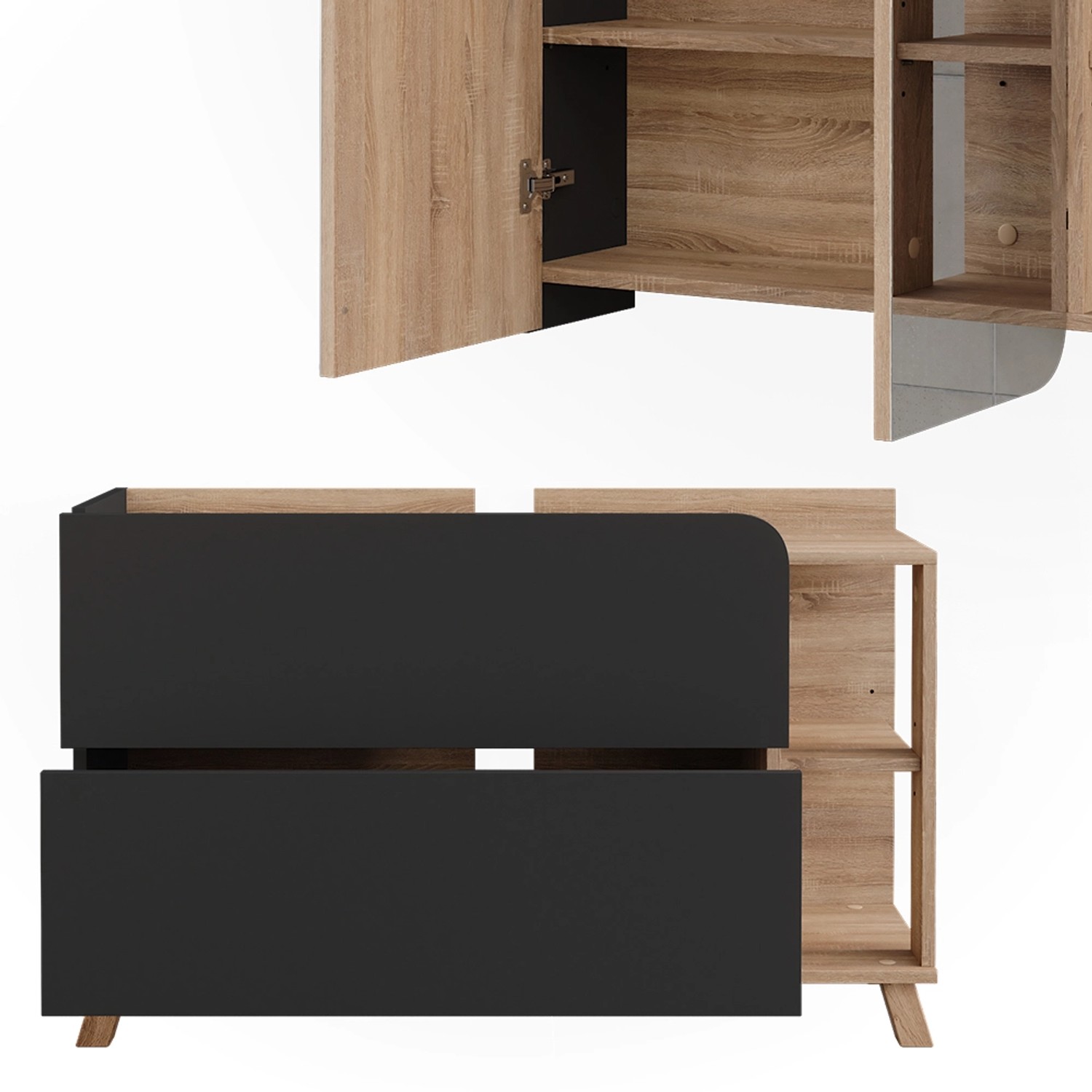 Vicco Badmöbel-Set Karen, Sonoma/Anthrazit, 2-teilig: Waschbeckenunterschrank und Spiegelschrank.