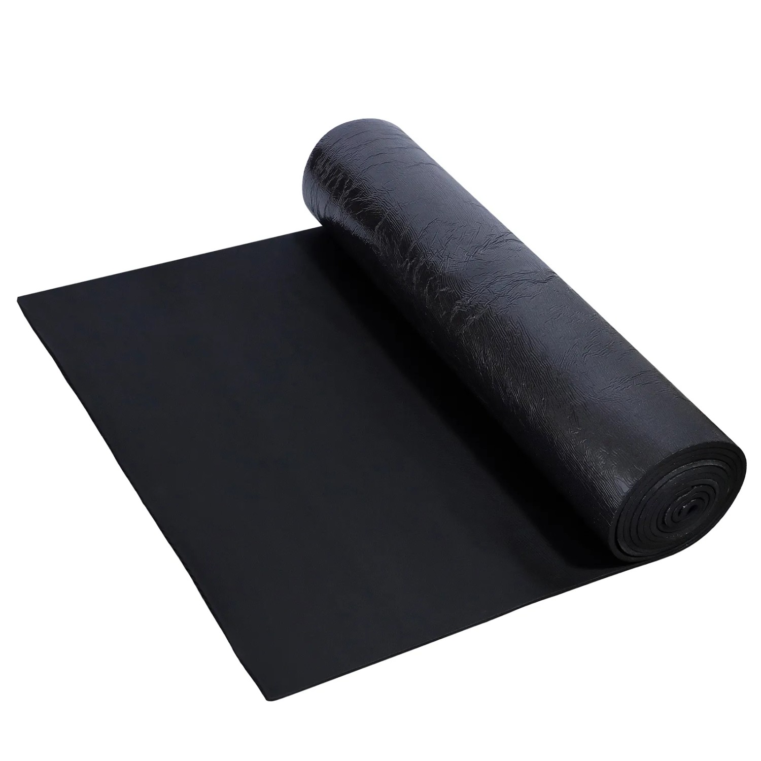 Schwarze CCLIFE Dämmmatte, selbstklebend, 19mm dick, aufgerollt.