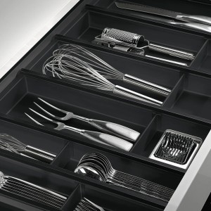 SOTECH Cuisio Besteckeinsatz 55mm Höhe Transluzent Anthrazit mit Messerblock Für Blum Legrabox 473mm Korpusbreite 600mm