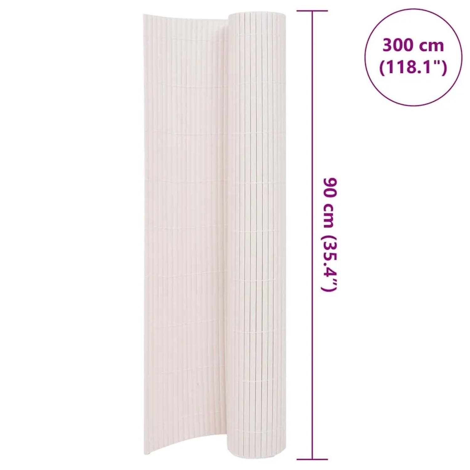 Weißer PVC-Gartenzaun, gerollt, 90x300 cm. UV- und witterungsbeständig, ideal als Sichtschutz.