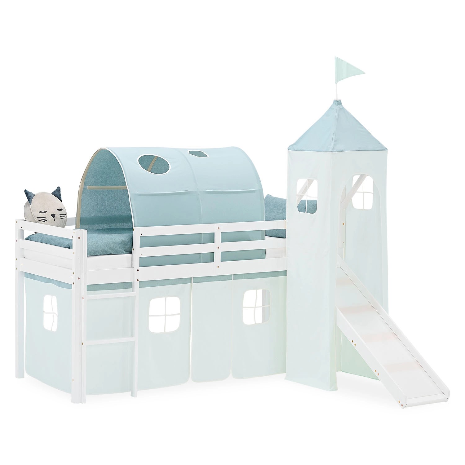 Homestyle4u Kinder Hochbett 90x200 Rutsche Turm Grün Kinderbett 2935