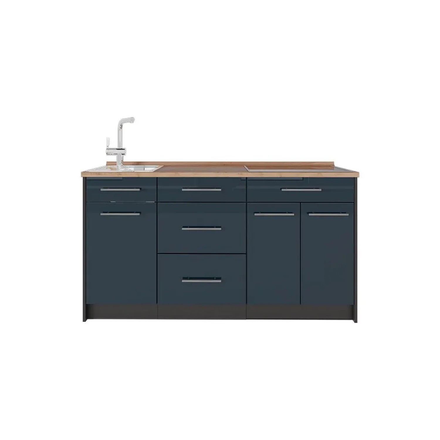 Vicco Küchenblock Fame-Line Dunkelblau Hochglanz 150 x 82 AP Eiche Art Nr 65388