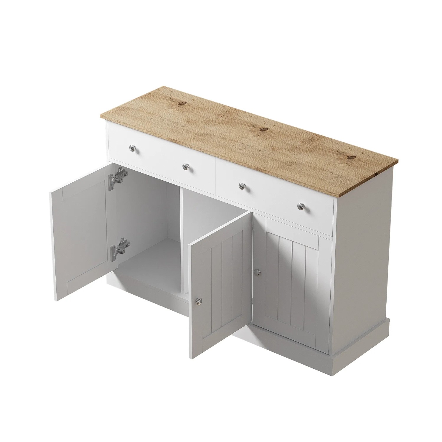 okwish Sideboard mit Gravierter Textur Stauraum Wohnzimmer 120x36x80cm Weiß