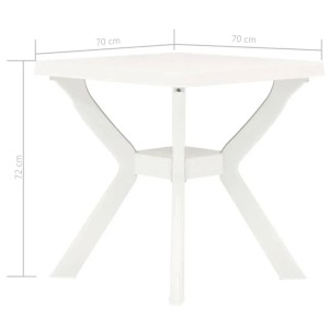 Weißer vidaXL Bistrotisch, 70x70x72 cm, aus Kunststoff. Gartentisch für Balkon und Terrasse.