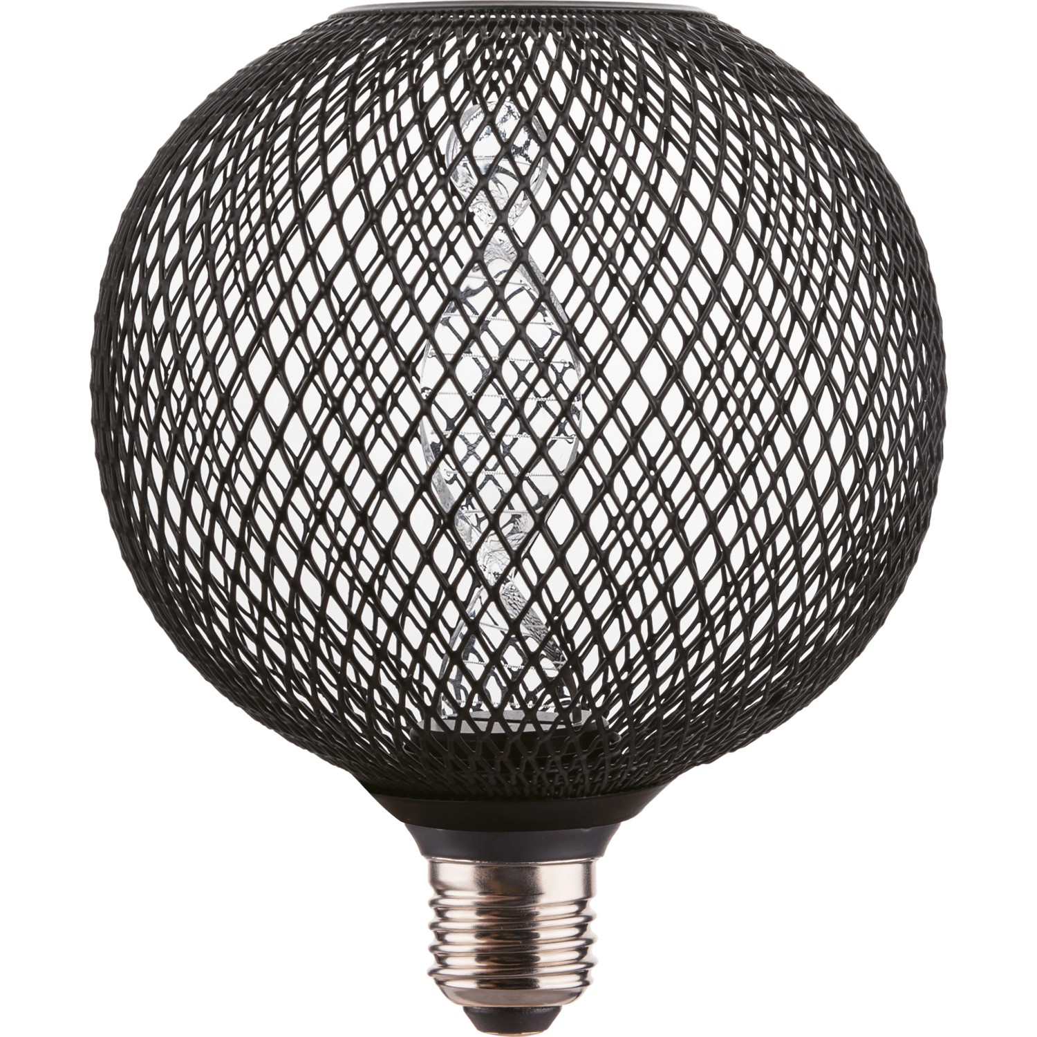 E27 LED Leuchtmittel in Globeform mit schwarzem Drahtgeflecht, 3,5W, extra warmweiß.