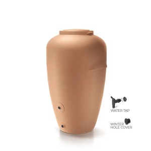 Waterform Regentonne Aquacan 440 l in Terrakotta-Optik, Amphoren-Design für Garten und Außenbereich.