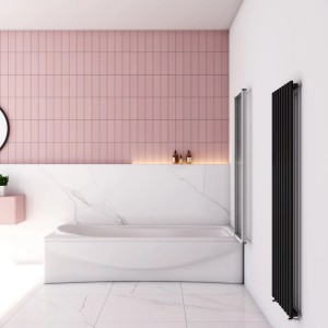 Weißer, faltbarer Badewannenaufsatz AICA 120x140cm aus ESG Sicherheitsglas als Duschwand.