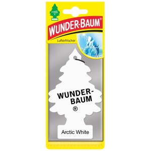 Wunderbaum Arctic White Papier-Lufterfrischer für Auto, weiß, in Verpackung.