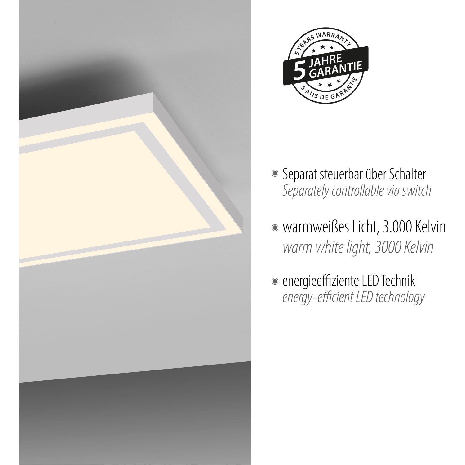 Weißes LED-Panel Bedging 80x35 cm von Just Light, moderne Deckenleuchte mit warmweißem Licht.
